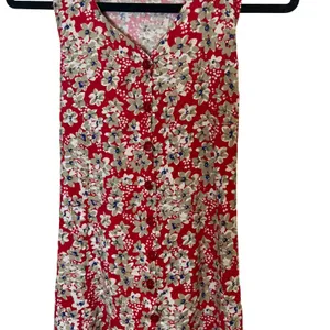 Vintage 90s Toyjours Floral Maxi Dress M Red Rayon Button Front Tie Back thumbnail 2