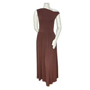 Zesica Dress Off One Shoulder Dropped Waist Brown Clingy Fitted Small Sleeveless thumbnail 3