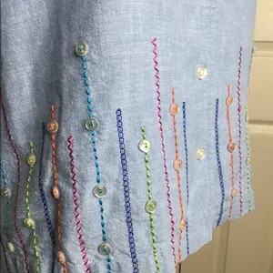 Vintage Bechamel Blue Linen Buttons Embroidery Shirt Medium Top thumbnail 7