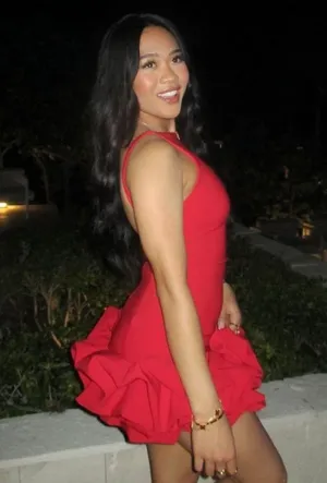 Zara bodysuit dress Red Ruffle skirt bodycon formal evening date coctail thumbnail 1
