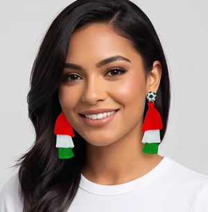 Boutique NEW Italy Flag Soccer Tassel Dangle Earrings with Red White and Green Fringe thumbnail 6