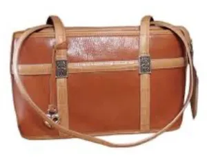 Brighton Shoulder Handbag Vintage Russet Brown Leather Croc Trim Purse Old Money thumbnail 1