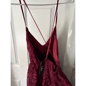 New Lulus Always With You Burgundy Floral Embroidered Organza Maxi Dress sz S thumbnail 12