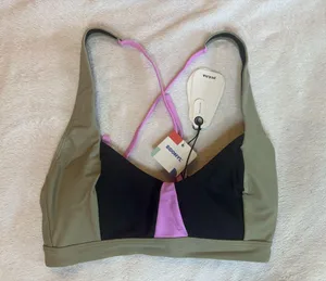 Prana Tulum Top Black Color Block Green Lilac Bikini Summer Pool Vacation Medium thumbnail 1