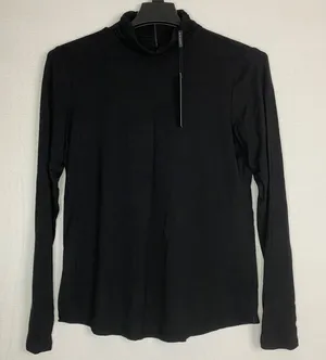 Elie Tahari Mock Neck Top Womens Large Black Ruched Zip Back Noir Minimalist New thumbnail 1