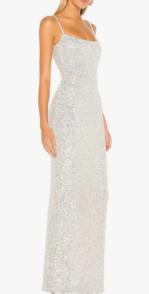 Spaghetti Straps Sequin Maxi Dress Silver thumbnail 1