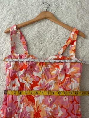 Lulus Ashlea Orange Floral Sweetheart Mini Dress Size Medium Sleeveless Beach thumbnail 7