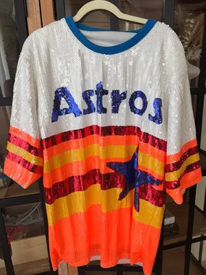 Houston Astros sequins tshirt dress MLB Sparkle city QOS baseball short sleeve thumbnail 4