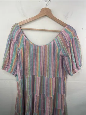 J. Crew Original Beach Wear Pastel Multicolor Striped Tiered below knee Dress thumbnail 9