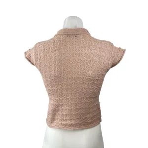 Zara Women's Pink Lace Floral Short Sleeve Mock Neck Knit Blouse Top Size L thumbnail 4