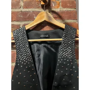 Osley Black Silver Studded Statement Vest Y2K Rocker Indie Sleaze XS thumbnail 3