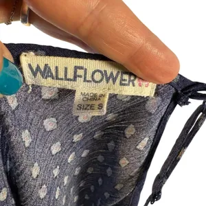 Wallflower Navy blue floral and polka dot rayon dress with gold accents thumbnail 8