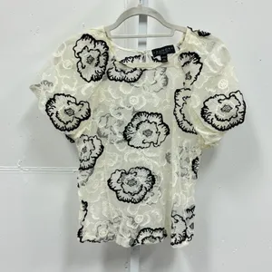 Laundry‎ by Shelli Segal Boho Sheer Mesh Black Floral Embroidered Top Blouse Sm thumbnail 1