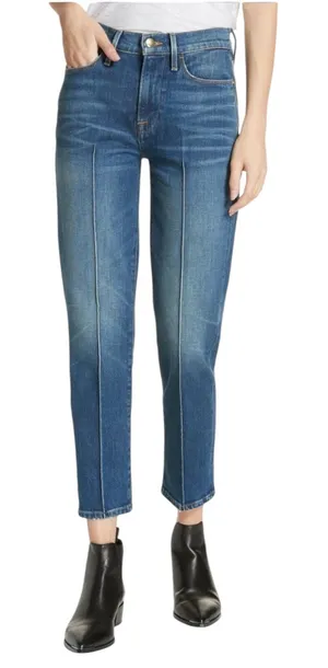 Frame Le High Straight Leg Denim Jeans Womens Size 26 Pintucked Boylston Wash thumbnail 1
