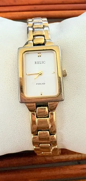Relic Gold-Tone Women's Rectangular Bracelet Watch with White Dial Needs Battery thumbnail 1