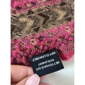 Vintage Wool Scarf‎ Women Pink Brown Fringed Boho Eclectic Tassel Earthy h thumbnail 4