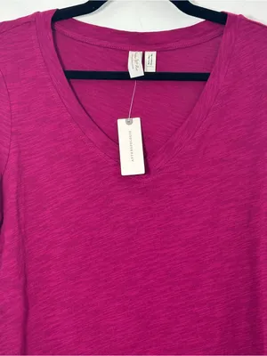 Anthropologie Raspberry Pink V-Neck Bell Sleeve Top Size Small NWT thumbnail 2