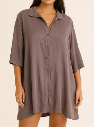 Stella Carakasi Tiburon Icon Button Down Oversize Tunic in Dusty Plum thumbnail 1