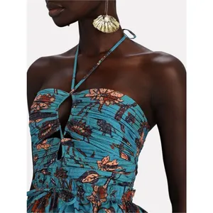 Ulla Johnson Isidro Romper Playsuit 6 Lagoon Teal Floral Print Resort Luxury thumbnail 4