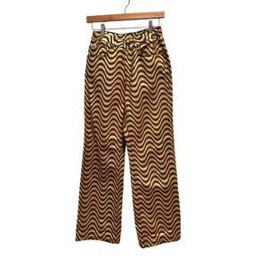 The Ragged Priest Metallic Gold Brown Wavy Swirl Straight Leg Jeans‎ Womens 24 thumbnail 2