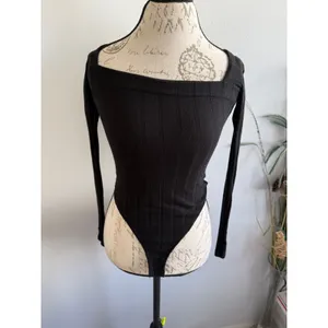 Intimately Free‎ People Bodysuit Long Sleeve Square Neck Top Black XS thumbnail 2