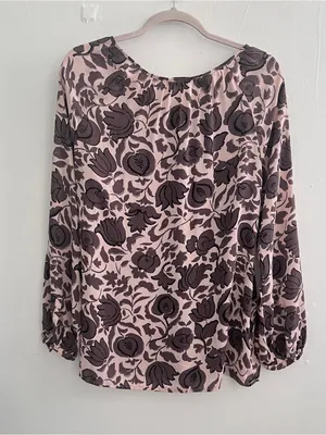 NEW LOFT Women Floral Blouse Top Long Sleeve Pink Brown Size MEDIUM thumbnail 5
