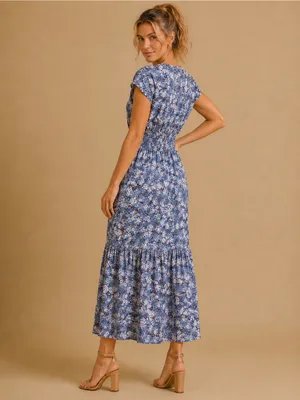 Nation Ltd. Boho Ditzy Floral 100% Pima Cotton Smocked Waist Maxi Dress Size XS thumbnail 3