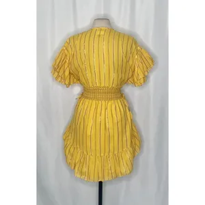 SAYLOR Yellow Metallic Striped Dress Fluttery Smocked Mini Gold Party Medium thumbnail 8