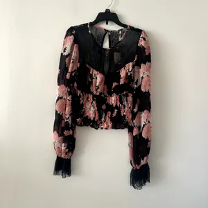 Free People Daphne Floral Lace Black Pink Romantic Boho Blouse NWT Size S thumbnail 2