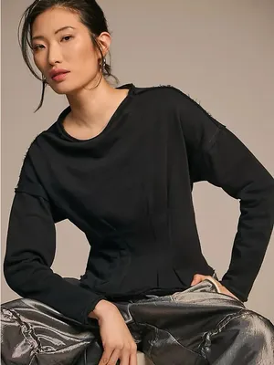 Anthropologie Pilcro Corset Sweatshirt in Black thumbnail 1