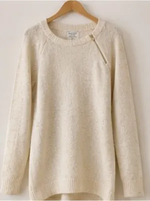 Abercrombie & Fitch Cream Zip-Accent Crewneck Sweater thumbnail 1