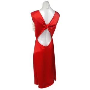 NEW Zara Red Satin Silk Sleeveless Deep V Neck Slit Cutout Back Maxi Dress Sz L thumbnail 3