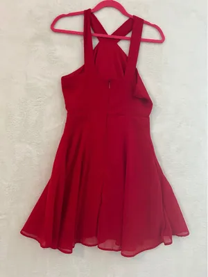 Charlotte Russe Red‎ Halter Cross Back Skater Dress Medium Sleeveless Party Mini thumbnail 1