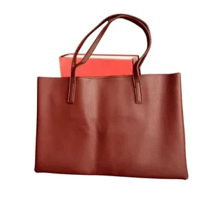 Vince Camuto Brown Faux Leather Tote Bag With Black Stripe Accent Work Travel‎ thumbnail 5