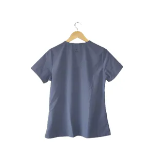 Scrub Top Women Small Steel Blue Excellent V-Neck Short Sleeve Pocket thumbnail 2