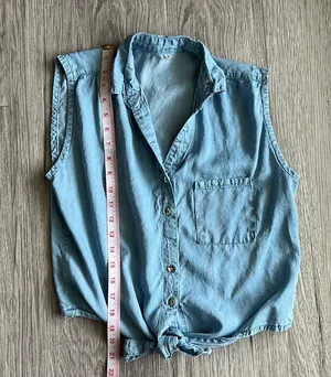 Jeans Button Up Tank Top Knot Front Size M Blue Size M thumbnail 6