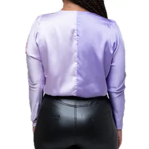 New Strut & Bolt Two Tone Satin Faux Wrap Long Sleeve Bodysuit Purple Size Large thumbnail 4