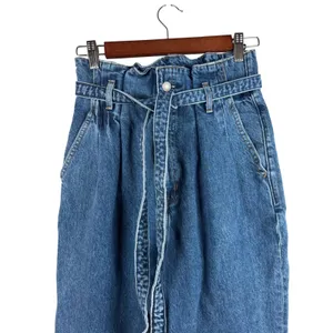 Abercrombie & Fitch Mom Jean Womens 26/2R‎ Blue Paperbag Waist Belted Straight thumbnail 3