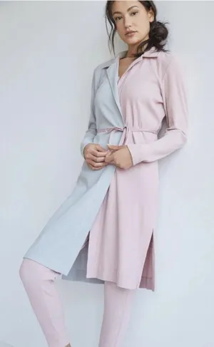 Daily Practice Anthropologie Pink Cream Color Block Ribbed Robe Duster XL thumbnail 1