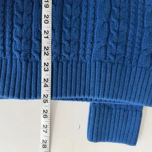 Jeanne Pierre Cable Knit Sweater Women L Blue 100% Cotton V Neck Preppy Coastal thumbnail 7