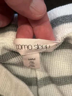 Como Sleep Pajama Set Womens Medium White Gray Stripe Knit Top Pants Lounge thumbnail 14