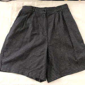 Black white plaid preppy pleated high rise Bermuda shorts office siren core Measurements in pics thumbnail 1