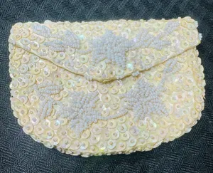 Vintage Safco Beaded Sequin Coin Purse‎ Ivory Evening Bag Handmade Hong Kong thumbnail 1