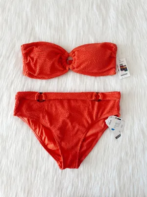 Time & Tru Bandeau High Waist Textured Bikini Set thumbnail 1