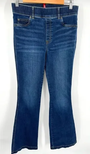 Spanx women’s dark blue pull on dark wash slimming flare denim jean size M thumbnail 1