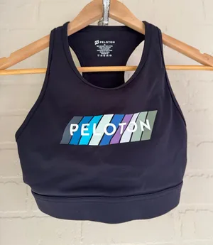 Peloton Black Crop Sports Bra with Multicolor Stripe Logo medium thumbnail 1
