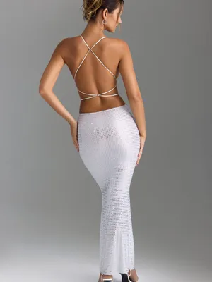 Oh Polly Magdalena Embellished Cut Out Backless Maxi Dress White Size 2 thumbnail 2