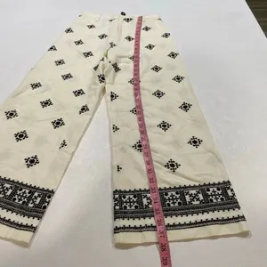 Zara Cream Embroidered Wide Leg Pants XS Boho Linen Blend thumbnail 2