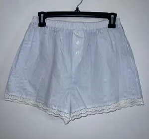 Women's Forever 21 Pajama Shorts Size S Blue White Striped Lace Trim thumbnail 1