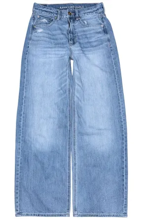 American Eagle Skater Jeans Baggy Wide Leg Distressed Medium Blue Wash Women’s 2 thumbnail 1